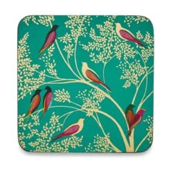 Sara Miller Set Of 6 Bird Coasters, Green
